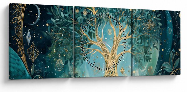 Kép – Életfa az univerzumban (órával) (90x30 cm)