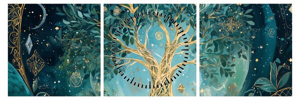 Kép – Életfa az univerzumban (órával) (90x30 cm)