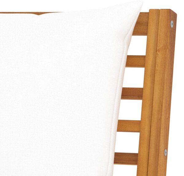 Tömör akácfa kerti pad krémszínű párnával 114,5 cm