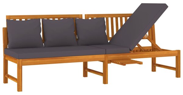 Tömör akácfa kanapé szürke párnákkal 200 x 60 x 75 cm