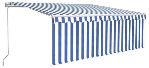 Kék és fehér kézzel kihúzható napellenző redőnnyel 4,5 x 3 m