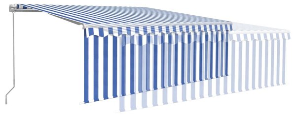 Kék és fehér kézzel kihúzható napellenző redőnnyel 4,5 x 3 m