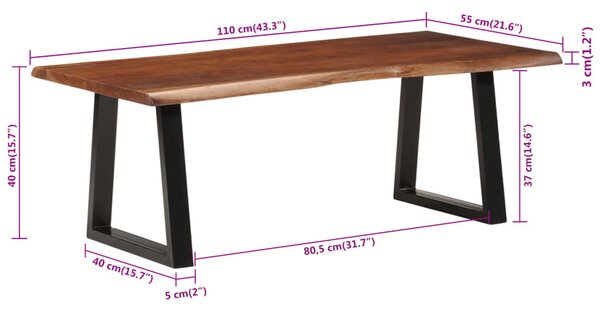 Mézbarna tömör akácfa dohányzóasztal 110 x 55 x 40 cm