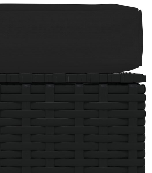 Fekete polyrattan kerti lábtartó párnával 70 x 70 x 30 cm