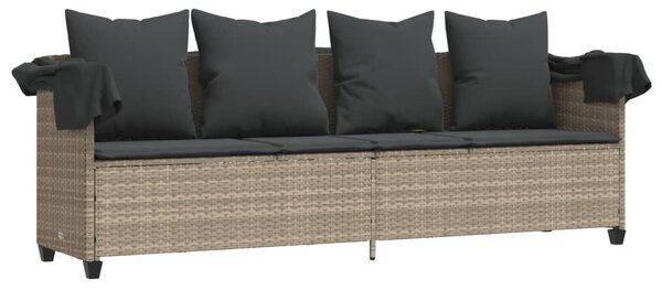 Világosszürke polyrattan napozóágy tetővel és párnával