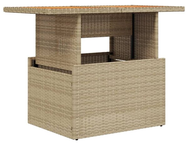 Bézs polyrattan és akácfa kerti asztal 100 x 55 x 73 cm