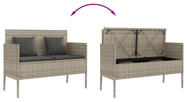 Világosszürke polyrattan kerti pad párnákkal
