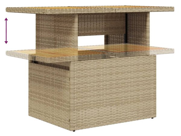 Bézs polyrattan és akácfa kerti asztal 100 x 55 x 73 cm