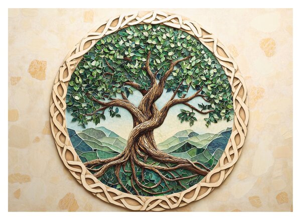 Üveg kép – Fonott életfa (70x50 cm)
