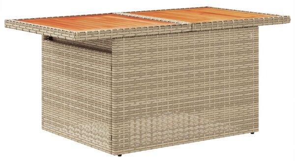 Bézs polyrattan és akácfa kerti asztal 100 x 55 x 73 cm