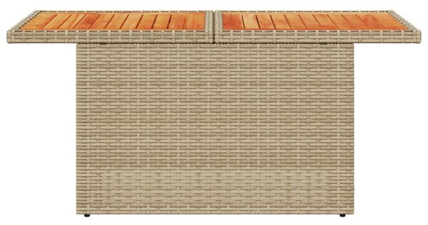 Bézs polyrattan és akácfa kerti asztal 100 x 55 x 73 cm