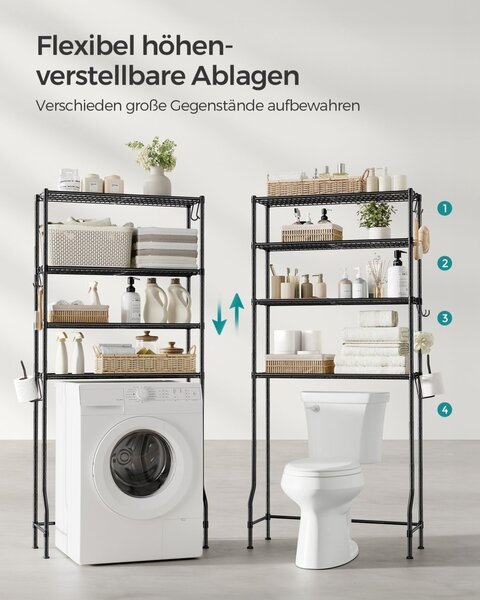 WC vagy mosógép fölé helyezhető polc, Songmics, fekete, 83x30x179 cm