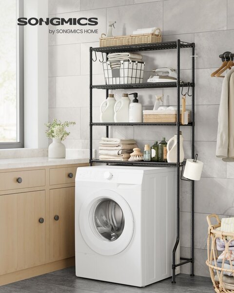 WC vagy mosógép fölé helyezhető polc, Songmics, fekete, 83x30x179 cm