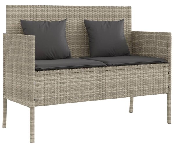 Világosszürke polyrattan kerti pad párnákkal