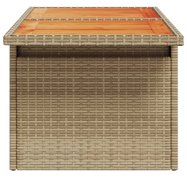 Bézs polyrattan és akácfa kerti asztal 100 x 55 x 73 cm