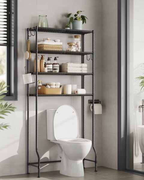 WC vagy mosógép fölé helyezhető polc, Songmics, fekete, 83x30x179 cm