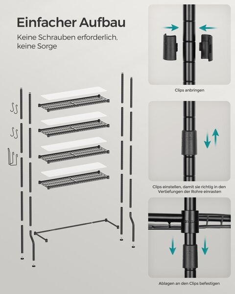 WC vagy mosógép fölé helyezhető polc, Songmics, fekete, 83x30x179 cm