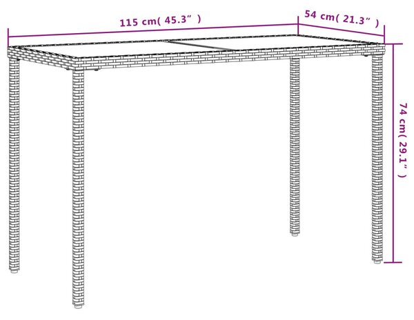 Barna polyrattan üveglapos kerti asztal 115x54x74 cm