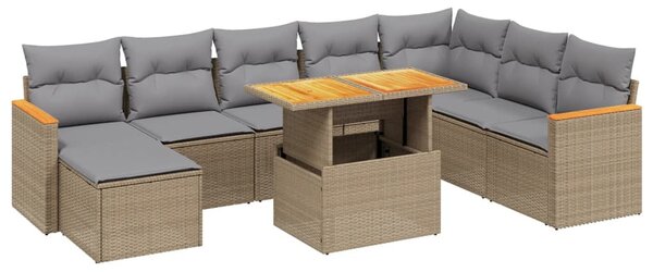 9 részes bézs polyrattan kerti ülőgarnitúra párnákkal
