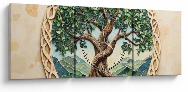 Kép – Fonott életfa (órával) (90x30 cm)
