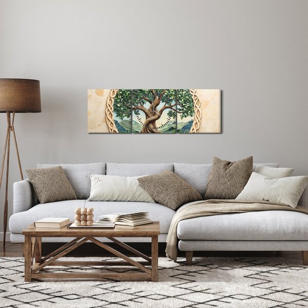Kép – Fonott életfa (órával) (90x30 cm)