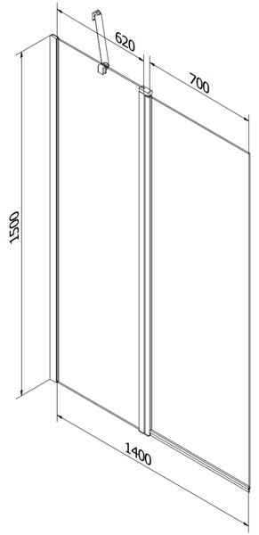 Mexen Flip, kádparaván 1 szárny 140 x 150 cm, forgó szárny, 6 mm matt üveg, arany profil, 894-140-101-50-30