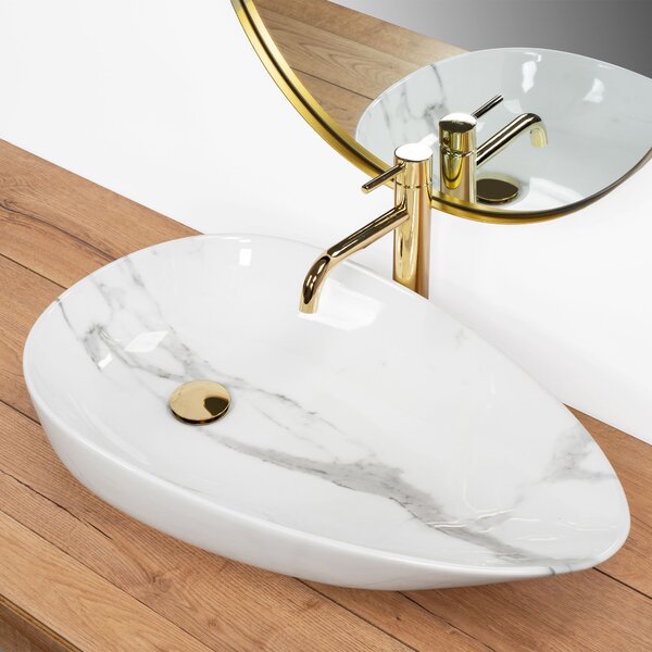Rea Greta 65 Bianco Shiny, asztali mosogató 65x39x13,5 cm, koutánzat, REA-U6501