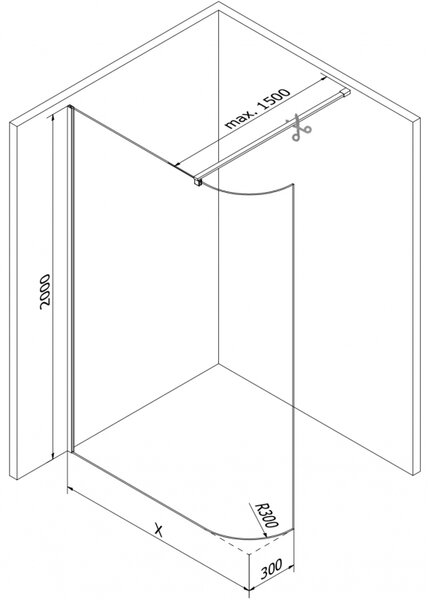 Mexen Kioto, lekerekített zuhanyparaván 90 x 200 cm, 8 mm átlátszó üveg, fehér profil, 800-080-101-20-06