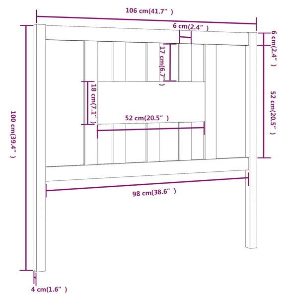 VidaXL fekete tömör fenyőfa fejtámla 106 x 4 x 100 cm