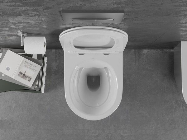 Mexen Lena perem nélküli WC-csésze lassan lecsukódó, vékony duroplast ülőkével, fehér/ezüst - 30224004