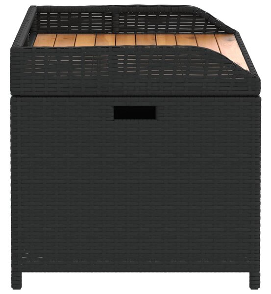 Fekete polyrattan és akácfa tárolópad 100 x 50 x 52 cm