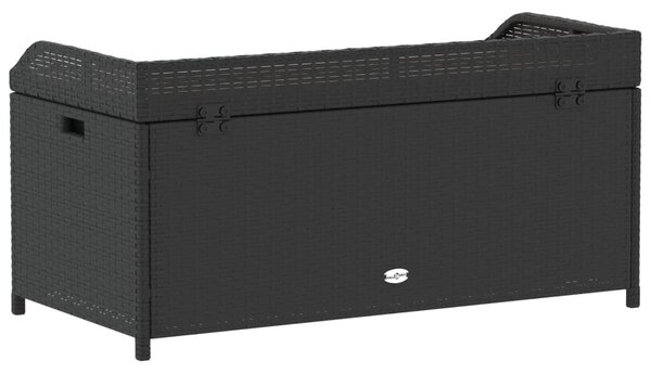 Fekete polyrattan és akácfa tárolópad 100 x 50 x 52 cm