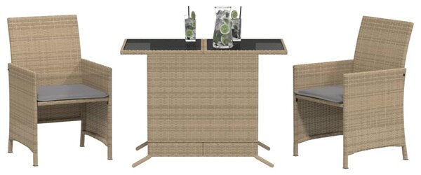 3 részes vegyes bézs polyrattan bisztrógarnitúra párnákkal