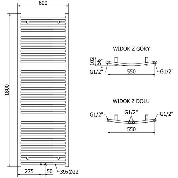 Mexen Ares, fűtőelem 1800x600 mm, 756 W, króm, W102-1800-600-00-01