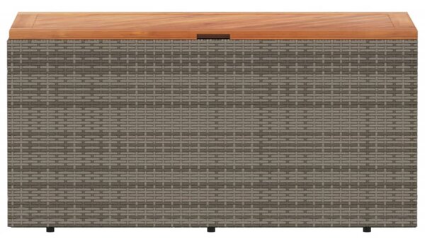 Szürke polyrattan és akácfa kerti tárolóláda 110 x 50 x 54 cm