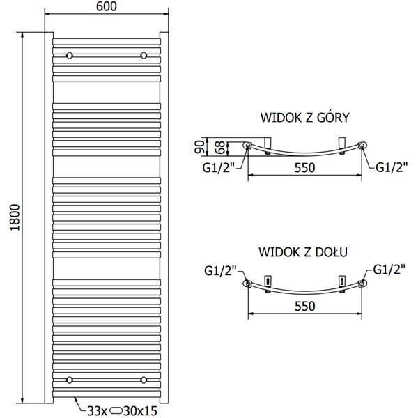 Mexen Helios, fűtőelem 1800x600 mm, 786 W, króm, W103-1800-600-00-01