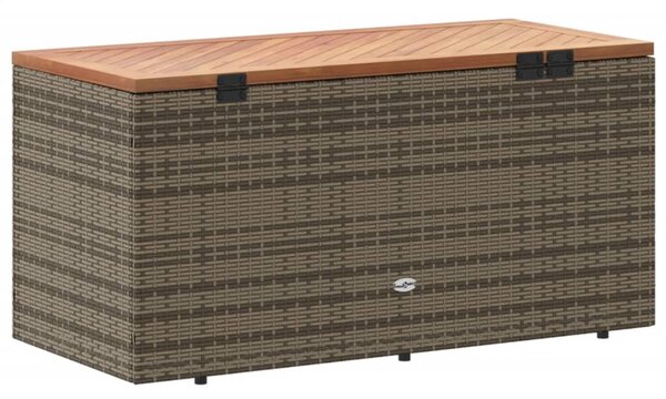 Szürke polyrattan és akácfa kerti tárolóláda 110 x 50 x 54 cm