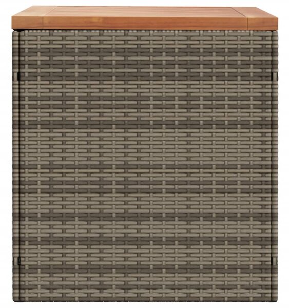 Szürke polyrattan és akácfa kerti tárolóláda 110 x 50 x 54 cm