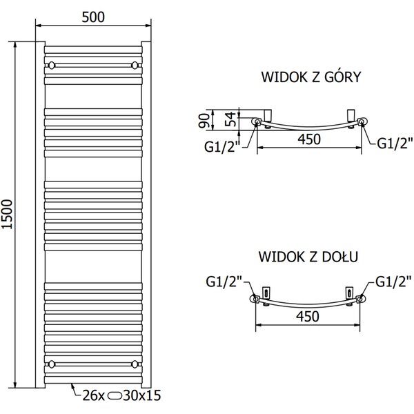 Mexen Helios, fűtőelem 1500x500 mm, 537 W, króm, W103-1500-500-00-01