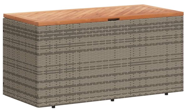 Szürke polyrattan és akácfa kerti tárolóláda 110 x 50 x 54 cm