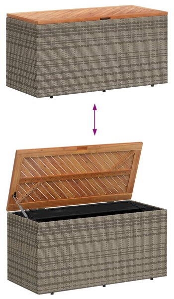 Szürke polyrattan és akácfa kerti tárolóláda 110 x 50 x 54 cm