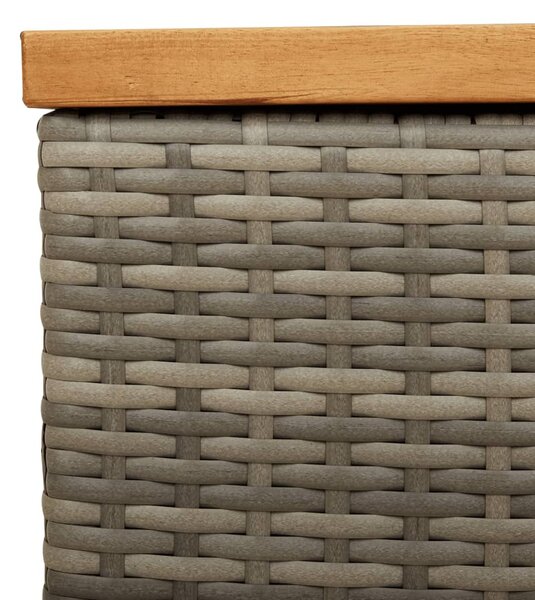 Szürke polyrattan és akácfa kerti tárolóláda 110 x 50 x 54 cm