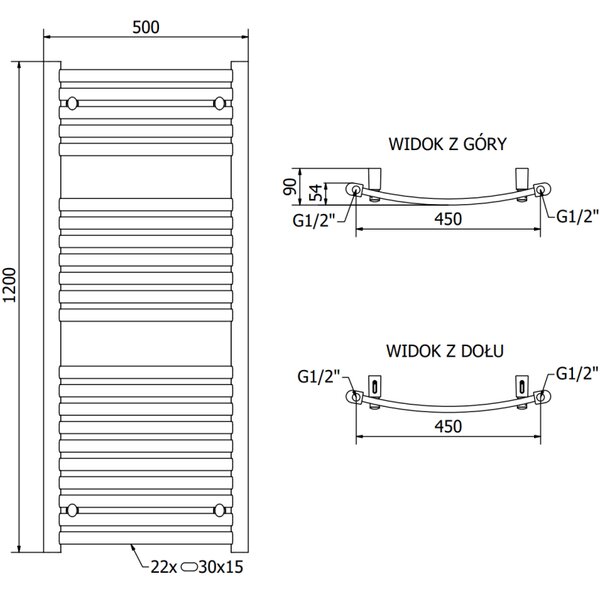 Mexen Helios, futoelem 1200 x 500 mm, 448 W, króm, W103-1200-500-00-01