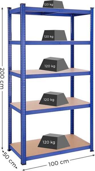 Polc, 5 polcos, Songmics, kék, GLR050E01, 50 x 100 x 200 cm