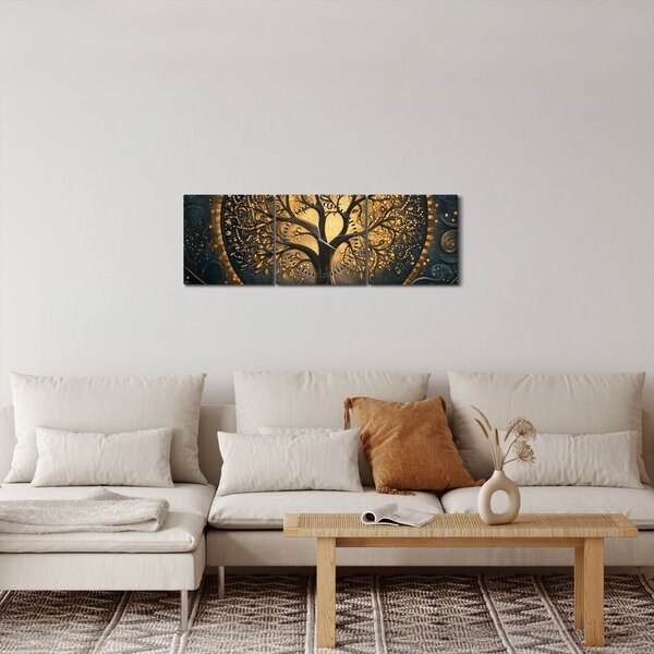 Kép – Arany aurájú fa (órával) (90x30 cm)