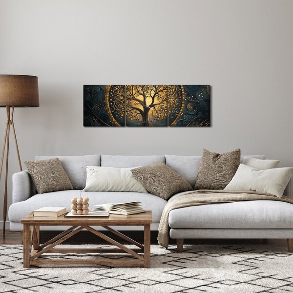 Kép – Arany aurájú fa (órával) (90x30 cm)