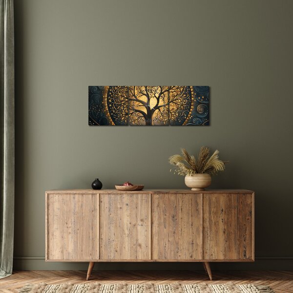 Kép – Arany aurájú fa (órával) (90x30 cm)