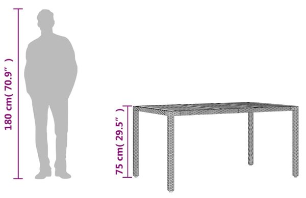 Fekete polyrattan kerti asztal akácfa lappal 150 x 90 x 75 cm