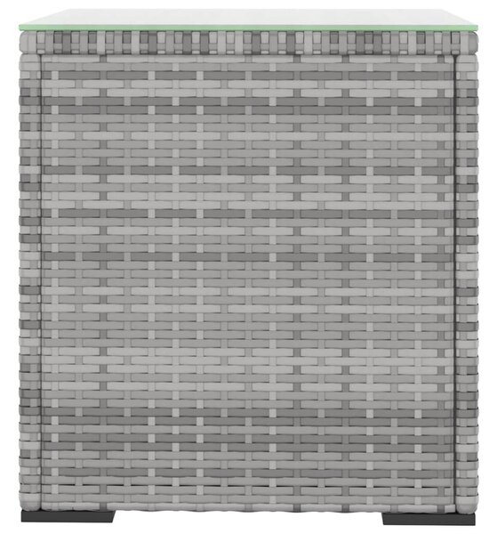 Szürke polyrattan és edzett üveg kisasztal 40 x 37 x 40,5 cm