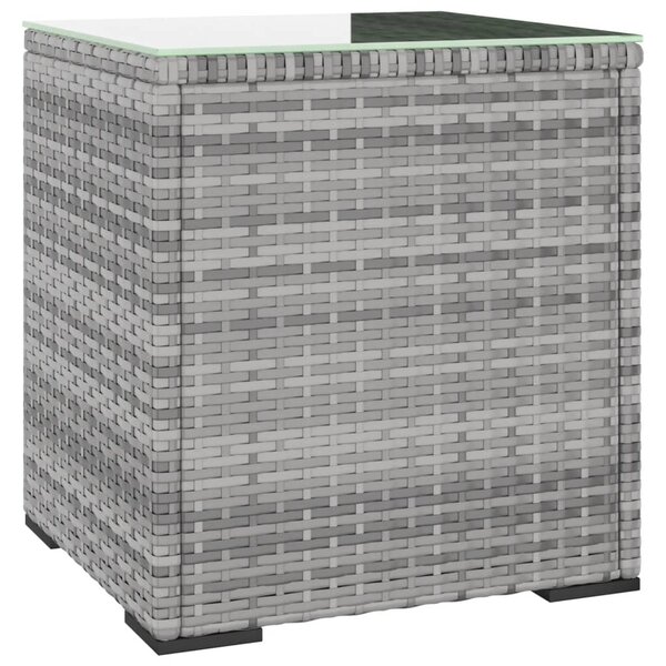Szürke polyrattan és edzett üveg kisasztal 40 x 37 x 40,5 cm